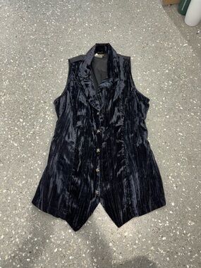 Vintage 90s Black Velvet Vest Y2K Grunge Goth Small